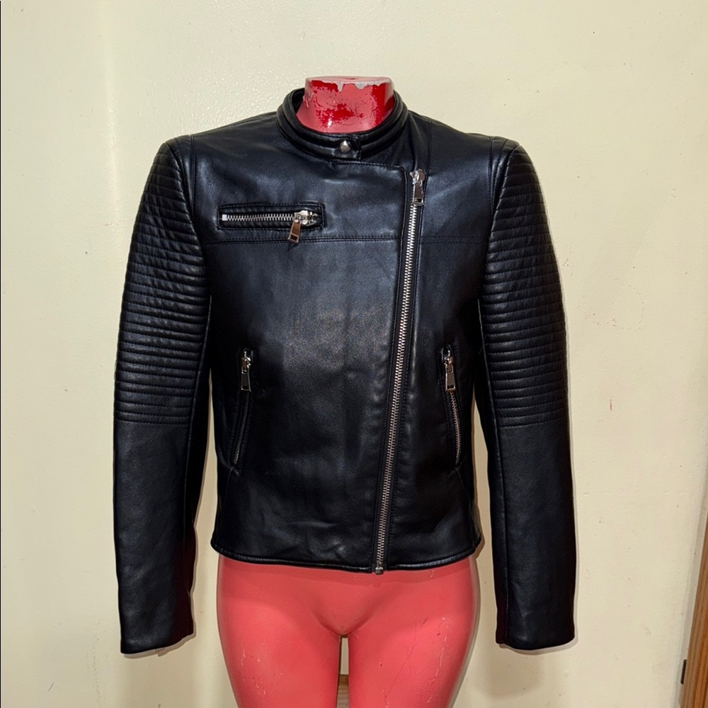 Zara Black Quilted Leather Jacket